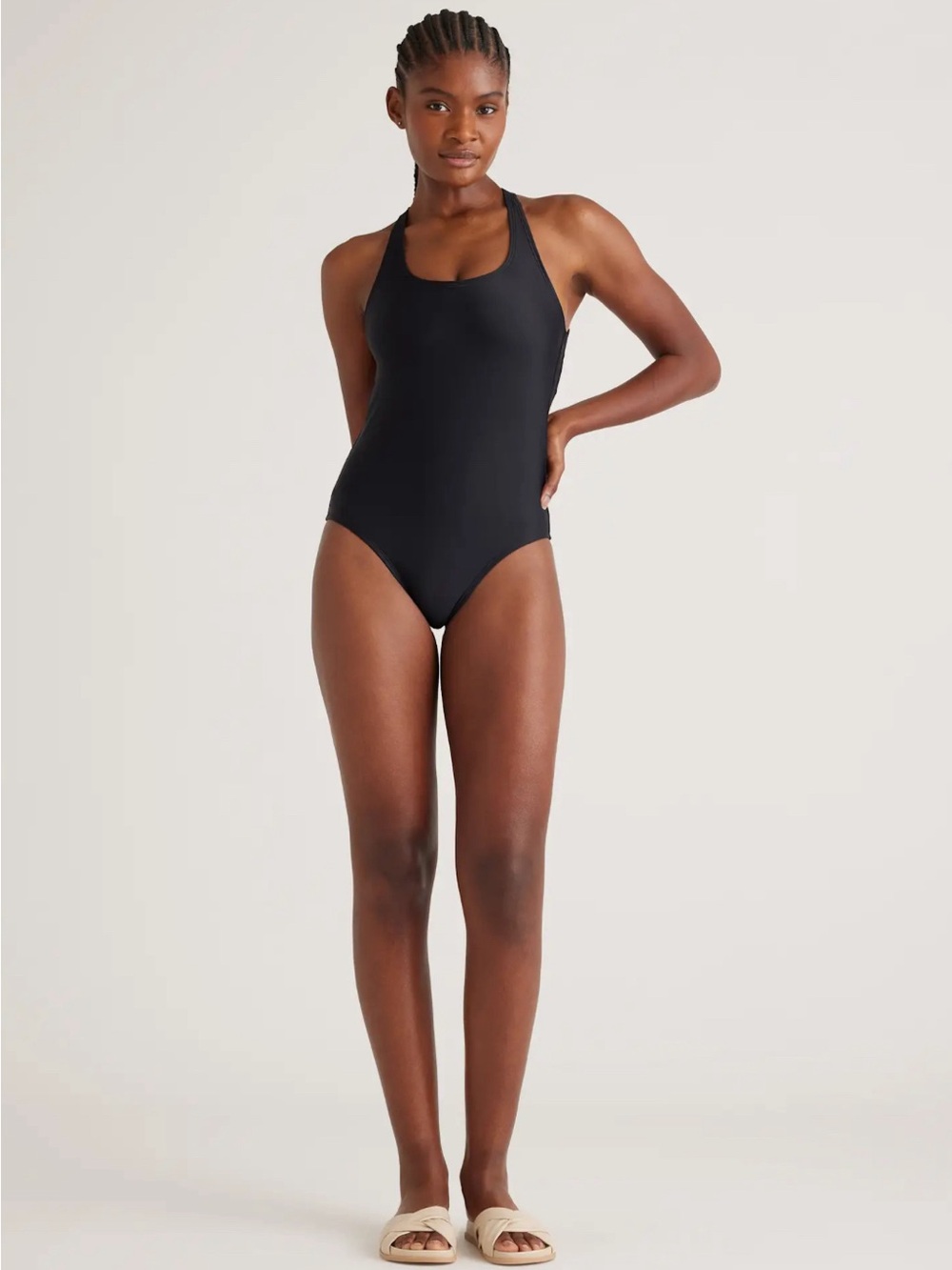 Quince Italian Cross-Back One-Piece Swimsuit Color Black Size XL NEW w/ Tag